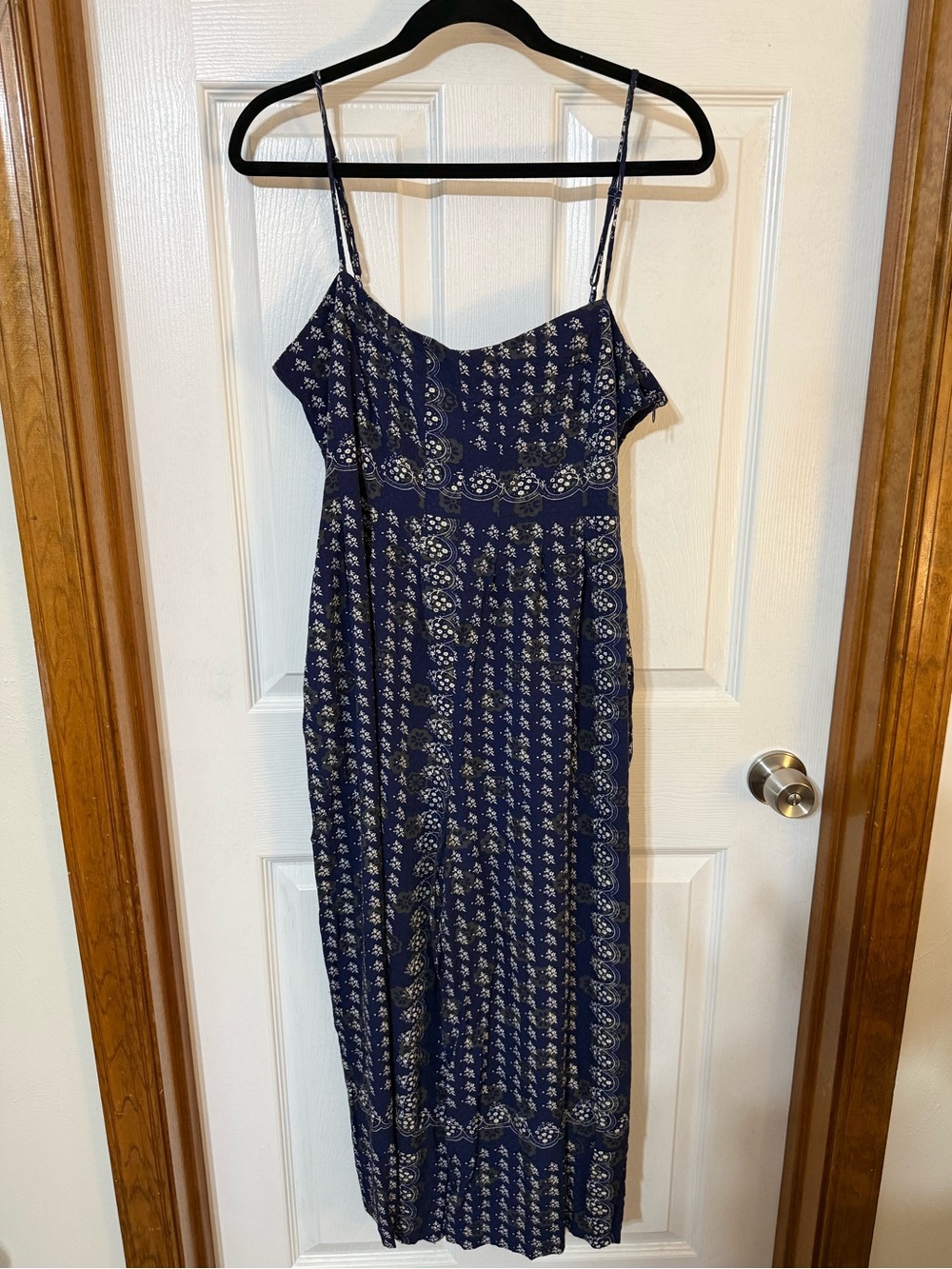 Urban Outfitters UO Lola Jumpsuit Blue Boho Floral Wide Leg Size L